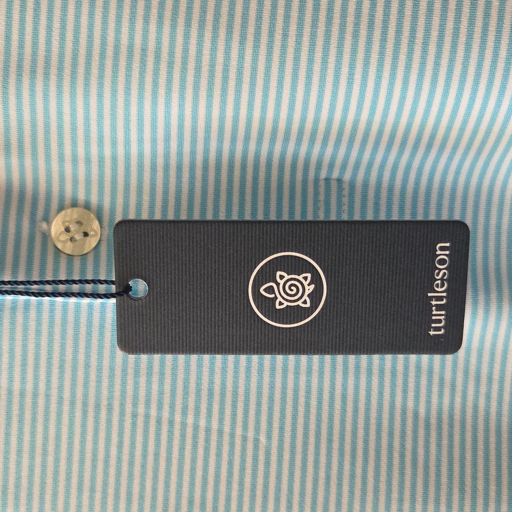 Beautiful Men's Turquoise And White Striped Golf Shirt In New Perfect Condition! - Picture 3 of 14